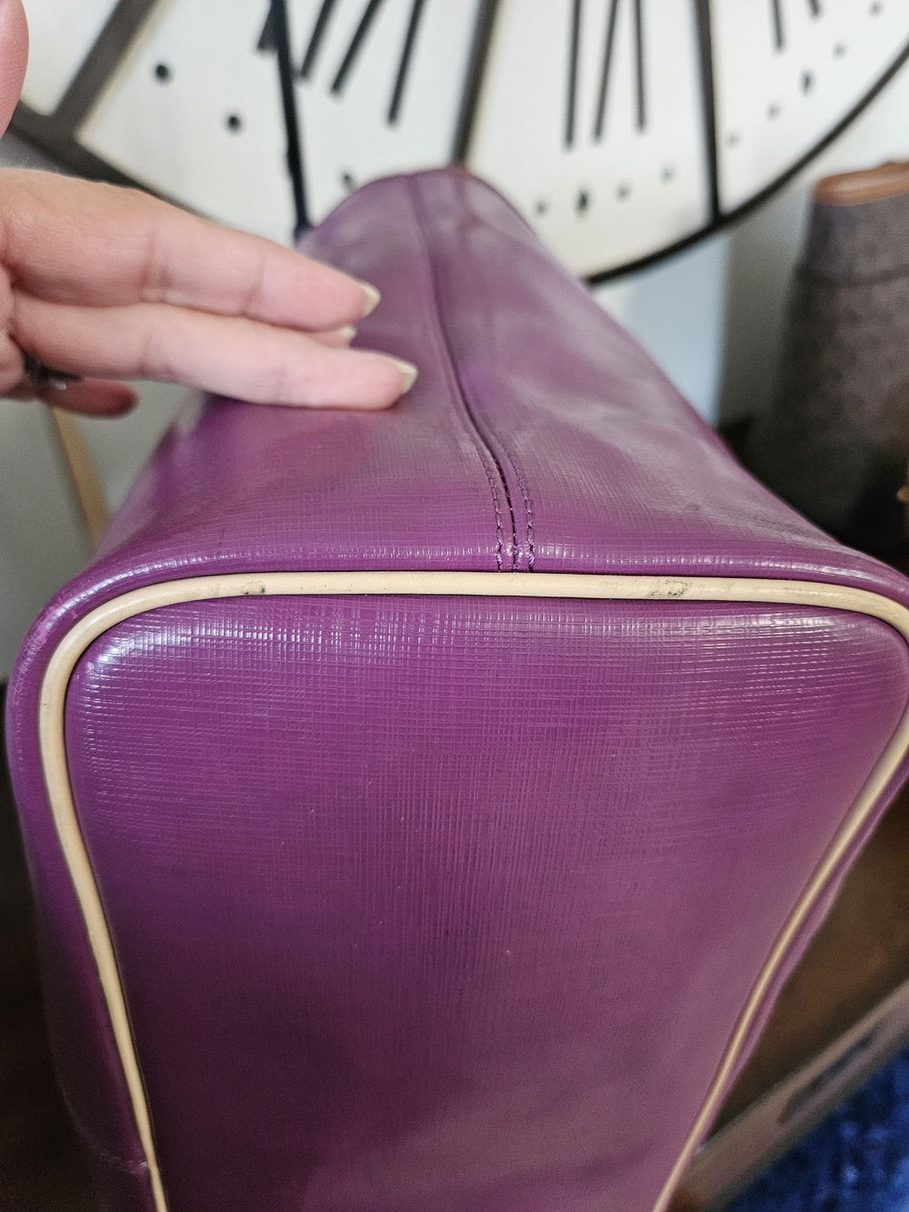 Coach Purple Patent Leather Tote with Beige Trim - Picture 2 of 9